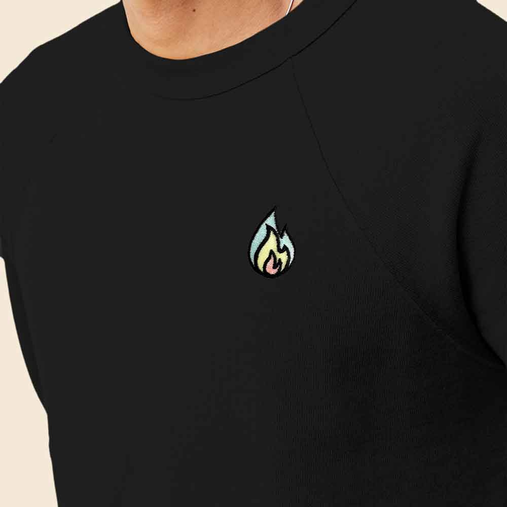 Dalix Fire Embroidered Crewneck Fleece Sweatshirt Pullover Glow in the Dark Mens in French Vanilla XL X-Large