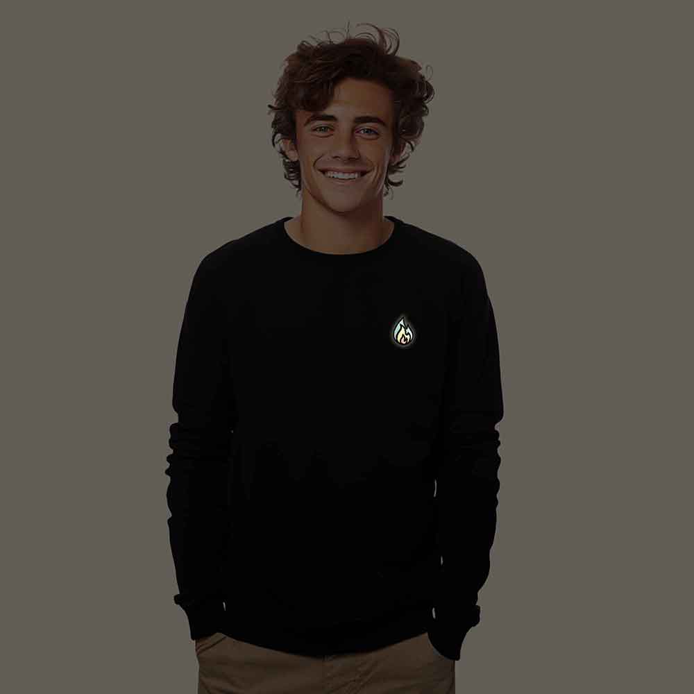 Dalix Fire Embroidered Crewneck Fleece Sweatshirt Pullover Glow in the Dark Mens in Gold S Small