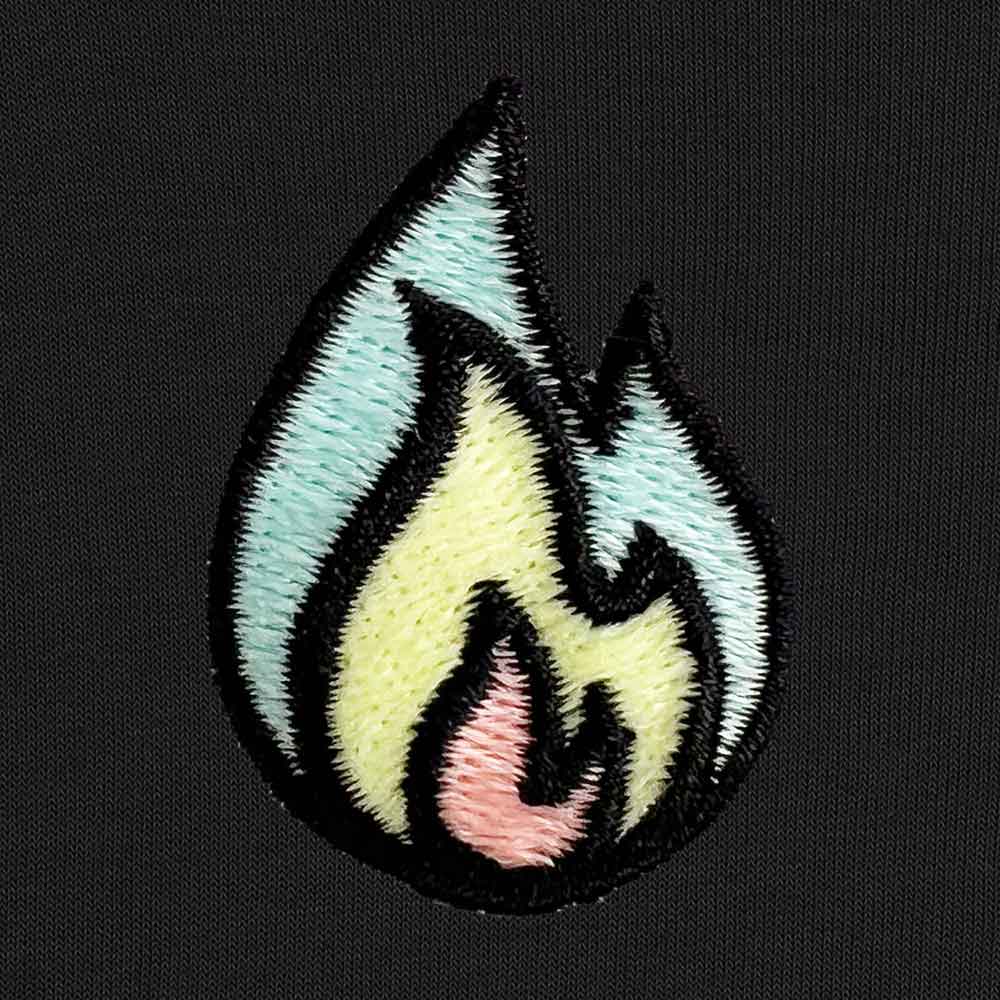 Dalix Fire Embroidered Crewneck Fleece Sweatshirt Pullover Glow in the Dark Mens in Heather Blue Lagoon S Small