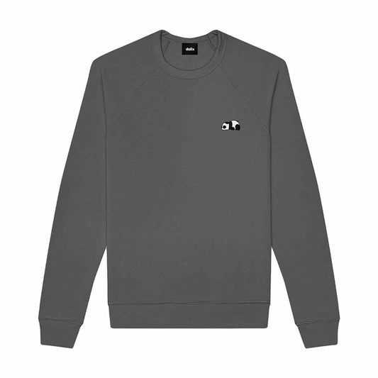 Dalix Panda Embroidered Fleece Crewneck Long Sleeve Sweatshirt Mens in Asphalt Gray 2XL XX-Large
