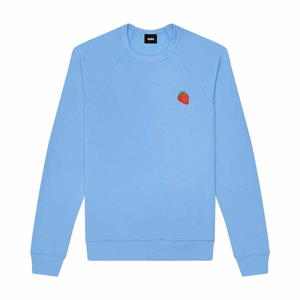 Dalix Strawberry Embroidered Fleece Crewneck Long Sleeve Sweatshirt Mens in Carolina Blue 2XL XX-Large