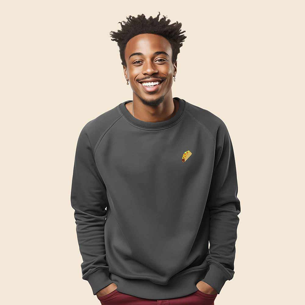 Dalix Taco Embroidered Fleece Crewneck Long Sleeve Sweatshirt Mens in Asphalt Gray 2XL XX-Large