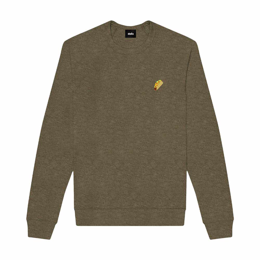 Dalix Taco Embroidered Fleece Crewneck Long Sleeve Sweatshirt Mens in Heather Olive 2XL XX-Large