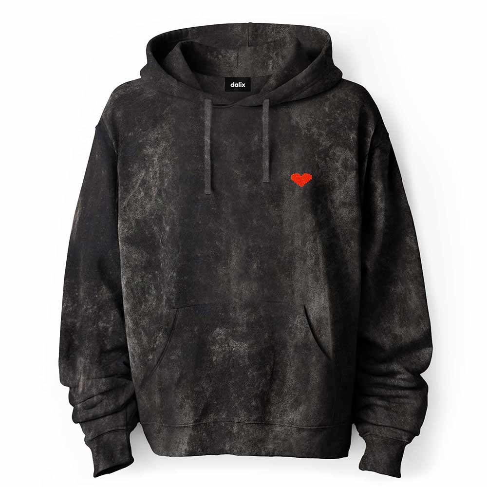 Dalix Pixel Heart Midweight Fleece Mineral Wash Hoodie
