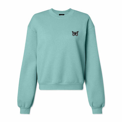 Dalix Butterfly Embroidered Fleece Relaxed Boxy Fit Long Sleeve Crewneck Sweatshirt Womens in Arctic Blue 2XL XX-Large