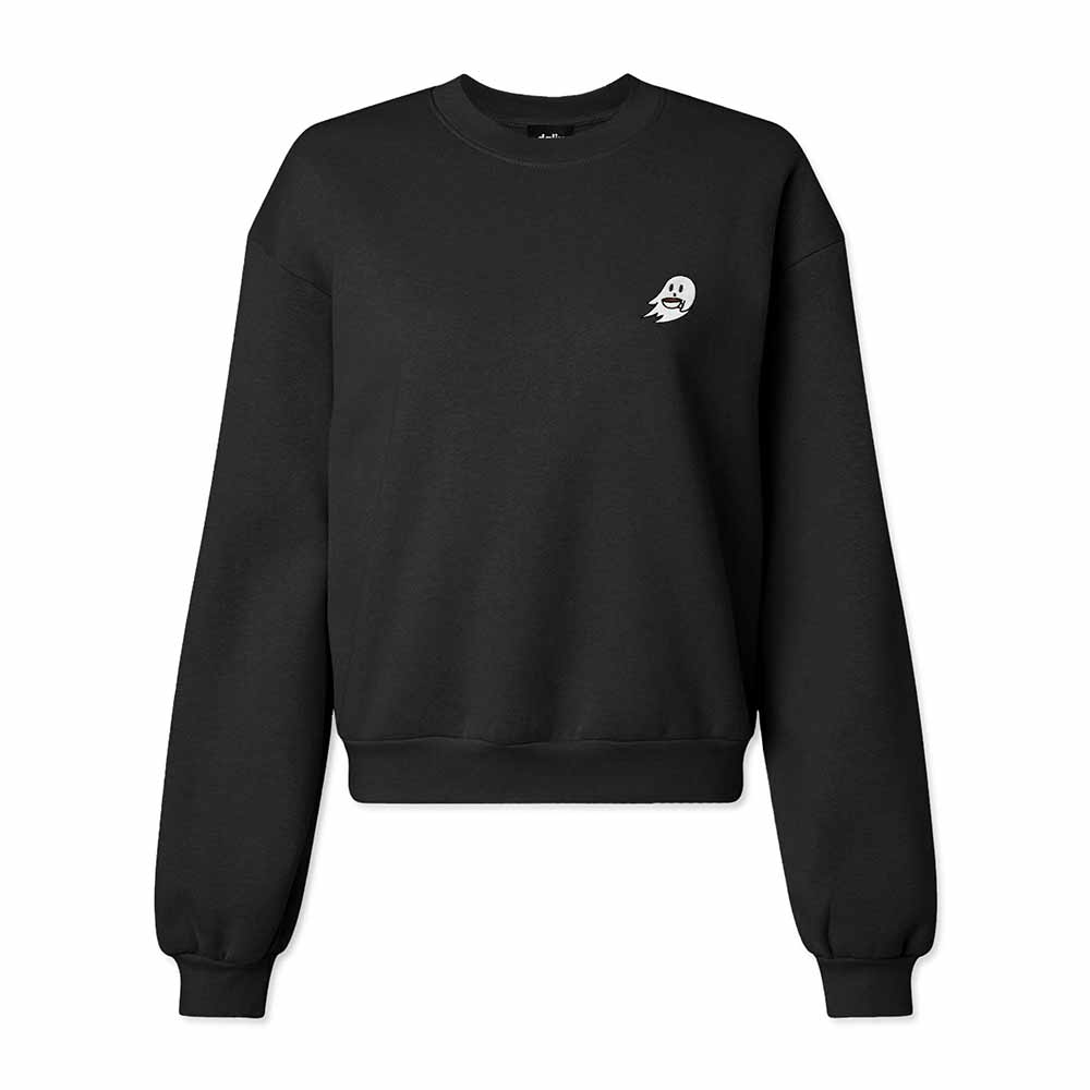 Dalix Spooke-a-Latte Ghost Sweatshirt Embroidered Coffee Fleece Long Sleeve  Womens in Black 2XL XX-Large