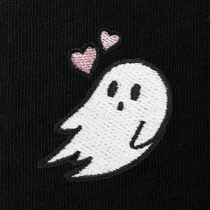 Dalix Heartly Ghost Embroidered Fleece Relaxed Boxy Fit Long Sleeve Crewneck Sweatshirt Womens in Black 2XL XX-Large