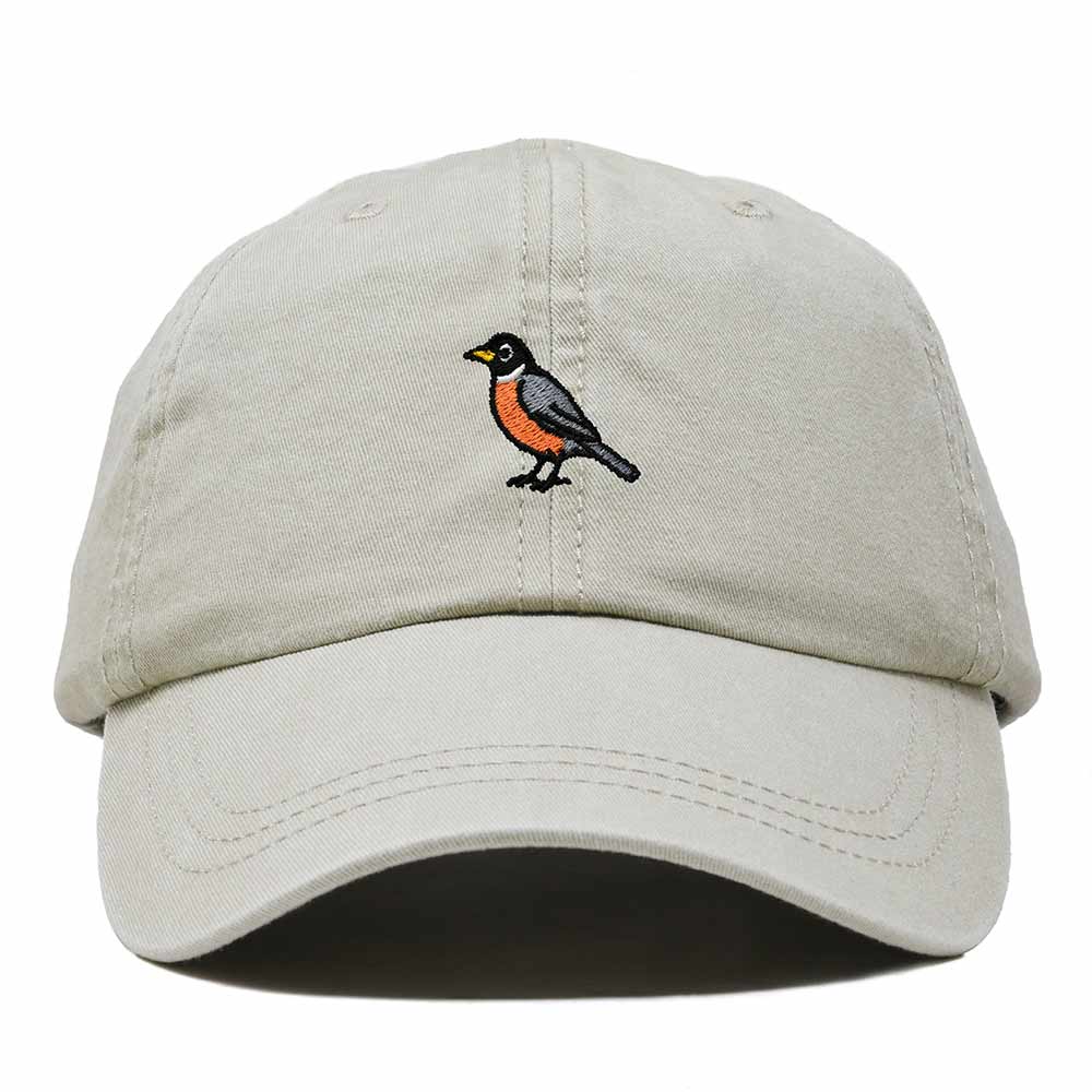 Dalix American Robin Michigan Embroidered Bird Cotton Baseball Cap Dad Hat Mens Womens Outdoor Summer in Washed Stone White