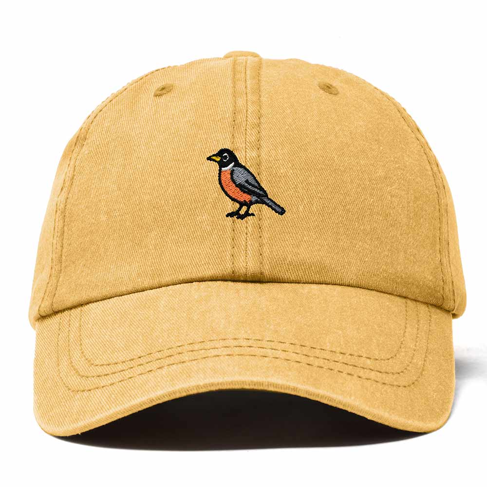 Dalix American Robin Wisconsin Embroidered Bird Cotton Baseball Cap Dad Hat Mens Womens Outdoor Summer in Washed Gold