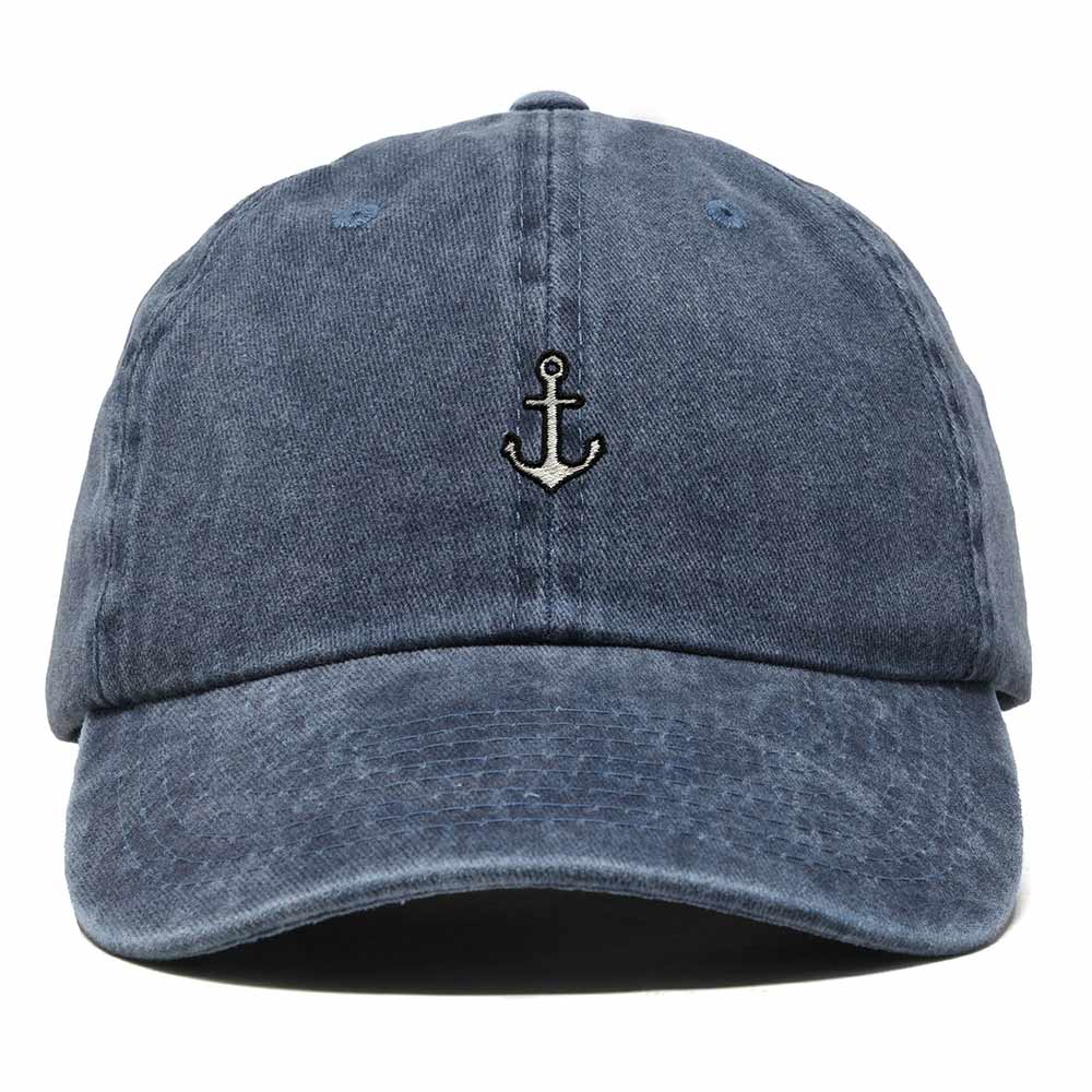 Dalix Anchor Nautical Embroidered Adjustable Cotton Twill Dad Hat for Women in Washed Navy Blue
