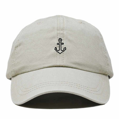 Dalix Anchor Nautical Embroidered Adjustable Cotton Twill Dad Hat for Women in Washed Stone White
