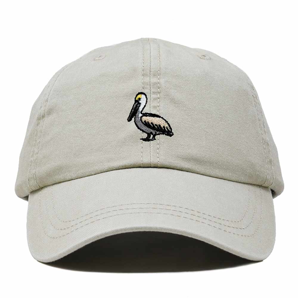 Dalix Brown Pelican Embroidered Bird Cotton Baseball Cap Dad Hat Mens Womens Outdoor Summer in Washed Stone White