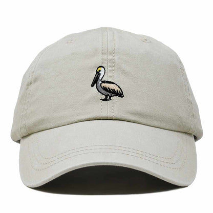 Dalix Brown Pelican Embroidered Bird Cotton Baseball Cap Dad Hat Mens Womens Outdoor Summer in Washed Stone White