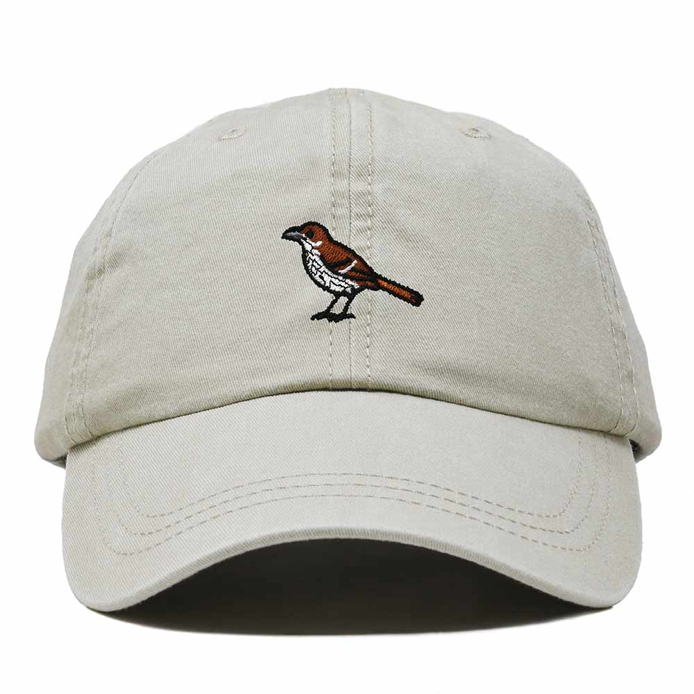 Dalix Brown Thrasher Georgia Embroidered Bird Cotton Baseball Cap Dad Hat Mens Womens Outdoor Summer in Washed Stone White