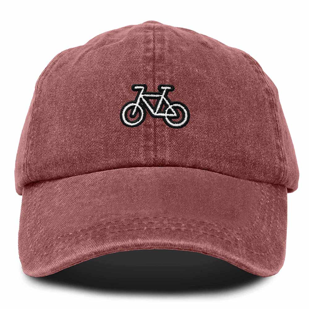 Dalix Bike Embroidered Bicycle Cotton Baseball Cap Adjustable Dad Hat Mens in Red