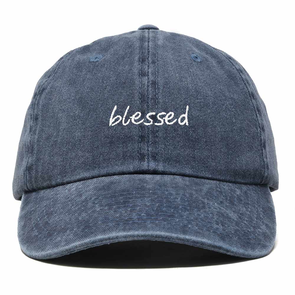 Dalix Blessed Embroidered Cotton Dad Cap Adjustable Baseball Hat Outdoor Womens in Washed Navy Blue
