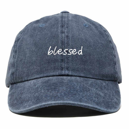 Dalix Blessed Embroidered Cotton Dad Cap Adjustable Baseball Hat Outdoor Womens in Washed Navy Blue