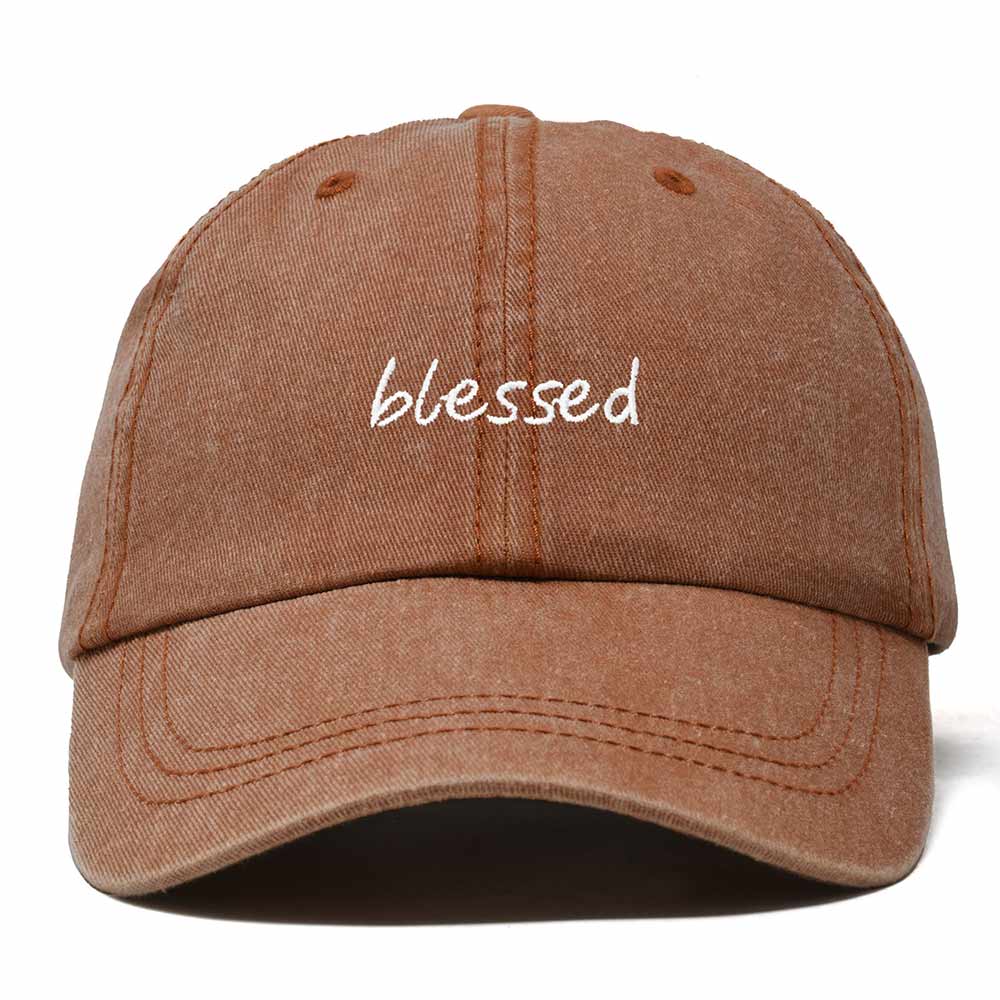 Dalix Blessed Embroidered Cotton Dad Cap Adjustable Baseball Hat Outdoor Womens in Washed Orange