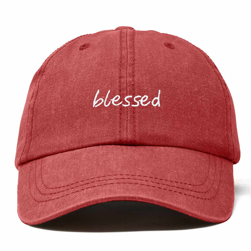 Dalix Blessed Embroidered Cotton Dad Cap Adjustable Baseball Hat Outdoor Womens in Washed Red