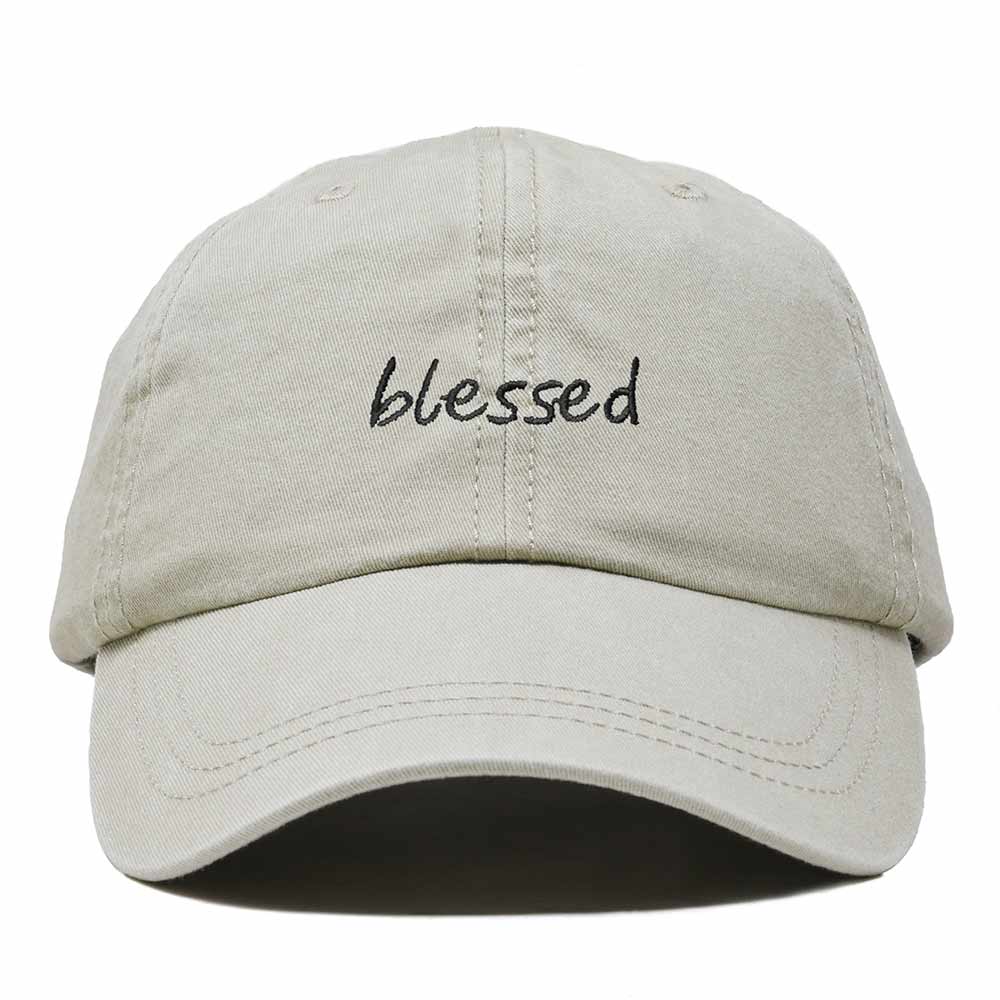 Dalix Blessed Embroidered Cotton Dad Cap Adjustable Baseball Hat Outdoor Womens in Washed Stone White