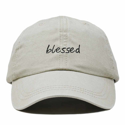 Dalix Blessed Embroidered Cotton Dad Cap Adjustable Baseball Hat Outdoor Womens in Washed Stone White