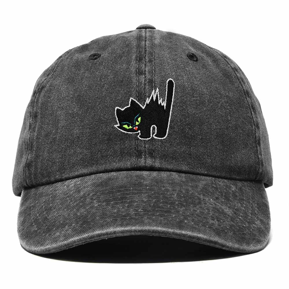 Dalix Blink Black Cat Embroidered Cotton Outdoor Baseball Cap Dad Hat Womens in Washed Black