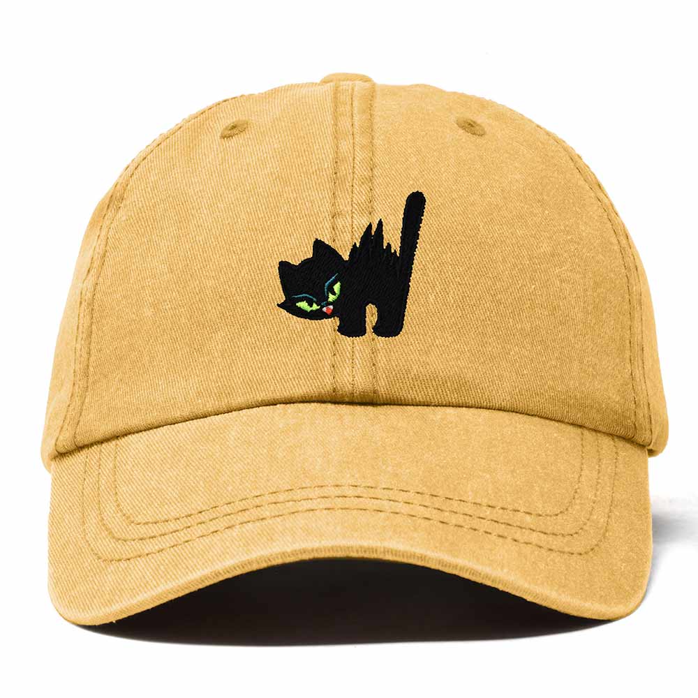 Dalix Blink Black Cat Embroidered Cotton Outdoor Baseball Cap Dad Hat Womens in Washed Gold