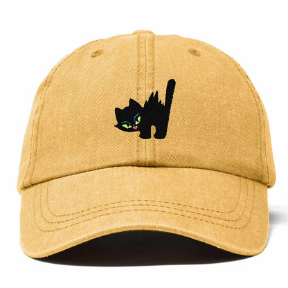 Dalix Blink Black Cat Embroidered Cotton Outdoor Baseball Cap Dad Hat Womens in Washed Gold