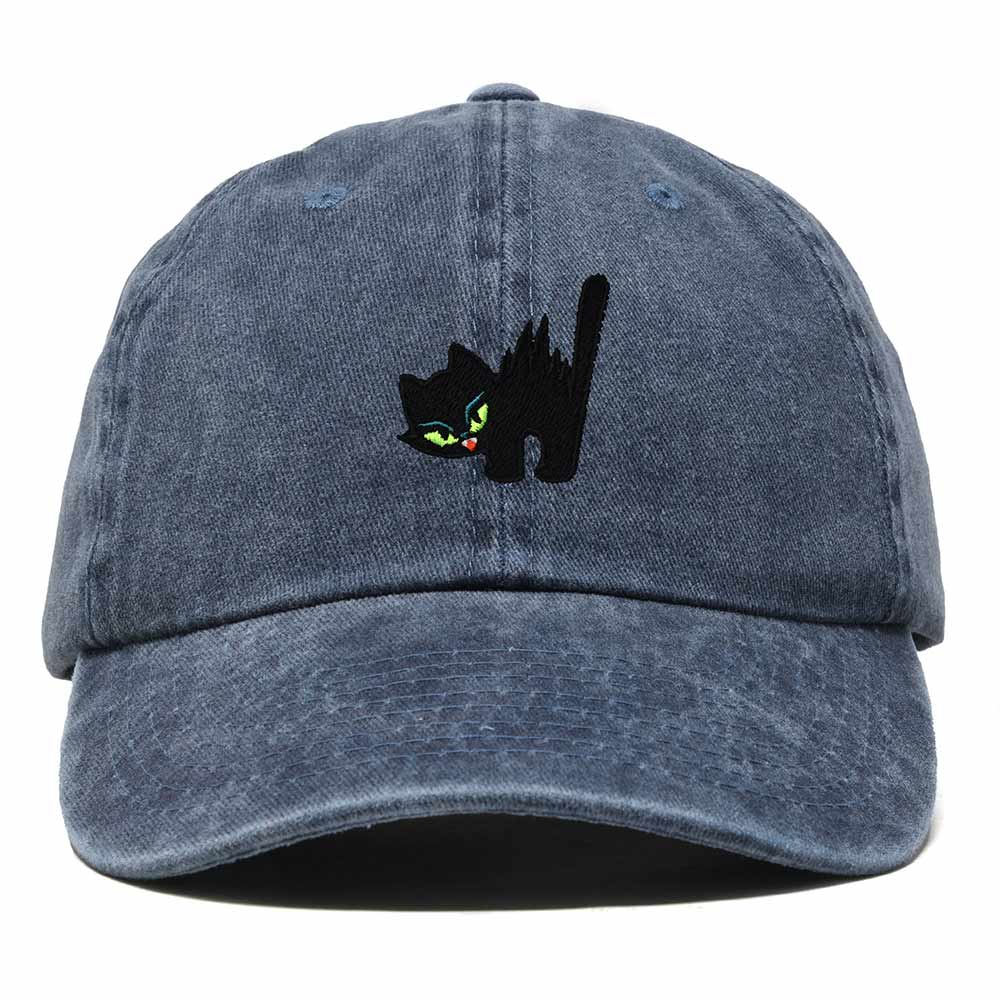 Dalix Blink Black Cat Embroidered Cotton Outdoor Baseball Cap Dad Hat Womens in Washed Navy Blue