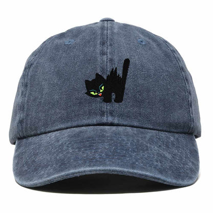 Dalix Blink Black Cat Embroidered Cotton Outdoor Baseball Cap Dad Hat Womens in Washed Navy Blue