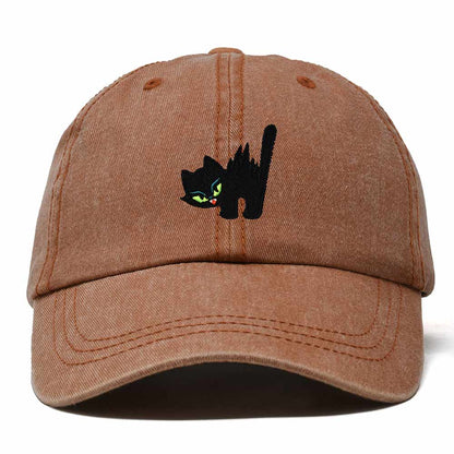 Dalix Blink Black Cat Embroidered Cotton Outdoor Baseball Cap Dad Hat Womens in Washed Orange