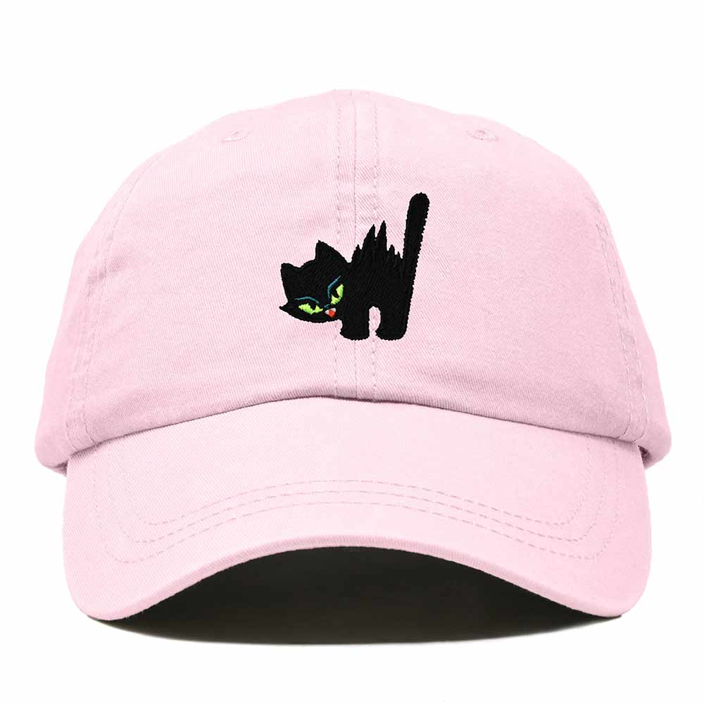 Dalix Blink Black Cat Embroidered Cotton Outdoor Baseball Cap Dad Hat Womens in Washed Pink