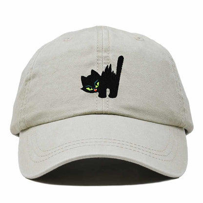 Dalix Blink Black Cat Embroidered Cotton Outdoor Baseball Cap Dad Hat Womens in Washed Stone White