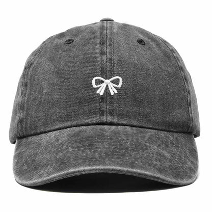 Dalix Bow Embroidered Coquette Cotton Summer Cute Outdoor Baseball Cap Dad Hat Womens in Washed Black