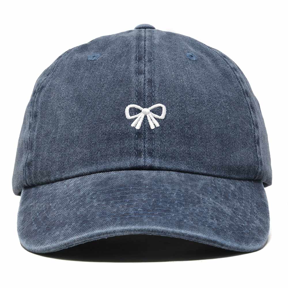 Dalix Bow Embroidered Coquette Cotton Summer Cute Outdoor Baseball Cap Dad Hat Womens in Washed Navy Blue