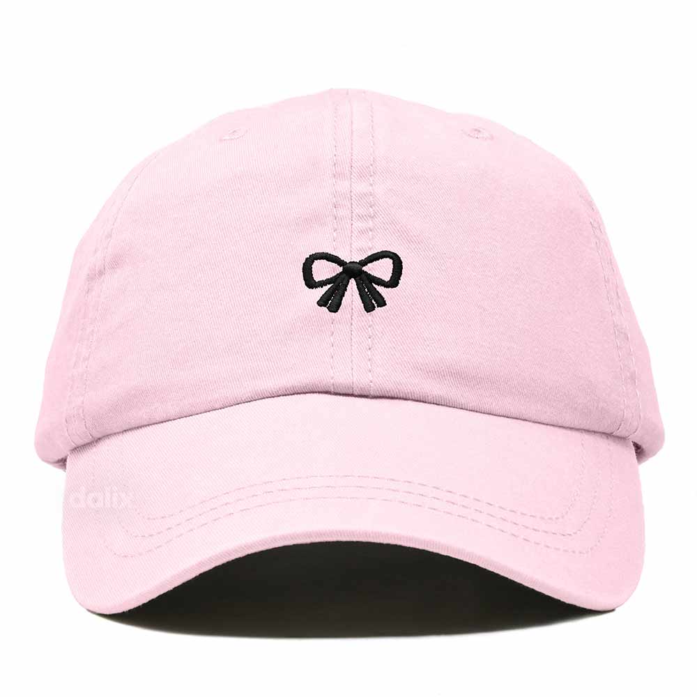 Dalix Bow Embroidered Coquette Cotton Summer Cute Outdoor Baseball Cap Dad Hat Womens in Washed Pink