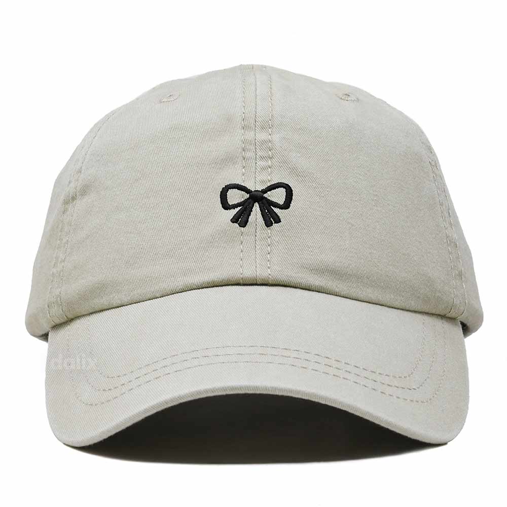 Dalix Bow Embroidered Coquette Cotton Summer Cute Outdoor Baseball Cap Dad Hat Womens in Washed Stone White