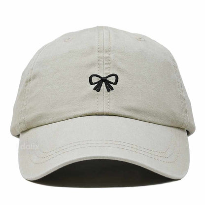 Dalix Bow Embroidered Coquette Cotton Summer Cute Outdoor Baseball Cap Dad Hat Womens in Washed Stone White
