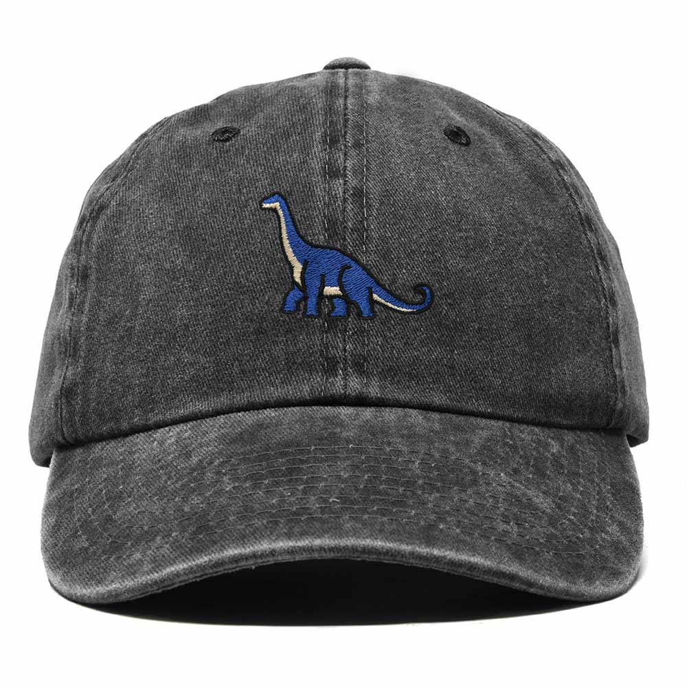 Dalix Brachiosaurus Embroidered Dinosaur Cotton Summer Outdoor Baseball Cap Dad Hat Mens in Washed Black