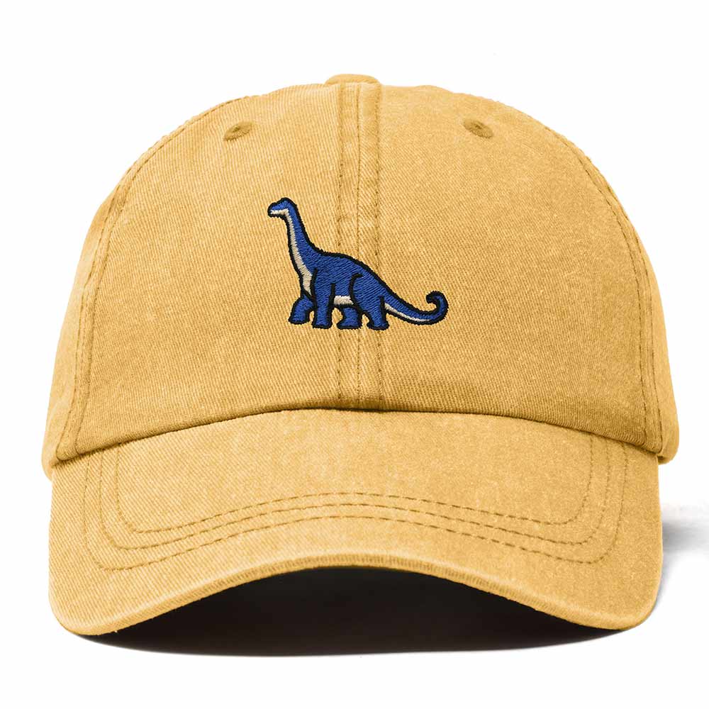 Dalix Brachiosaurus Embroidered Dinosaur Cotton Summer Outdoor Baseball Cap Dad Hat Mens in Washed Gold