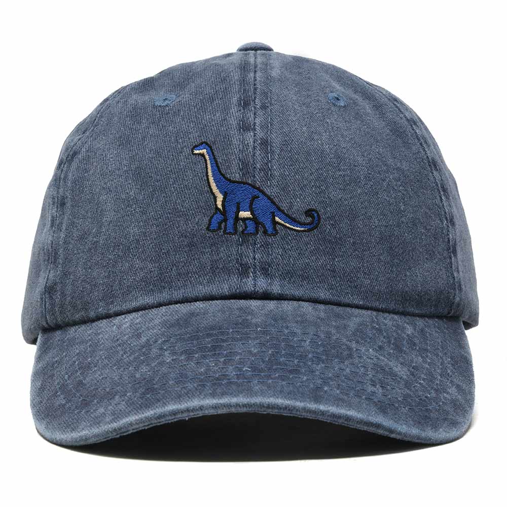 Dalix Brachiosaurus Embroidered Dinosaur Cotton Summer Outdoor Baseball Cap Dad Hat Mens in Washed Navy Blue