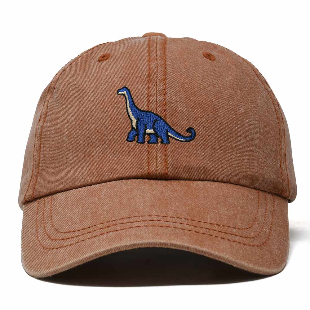 Dalix Brachiosaurus Embroidered Dinosaur Cotton Summer Outdoor Baseball Cap Dad Hat Mens in Washed Orange