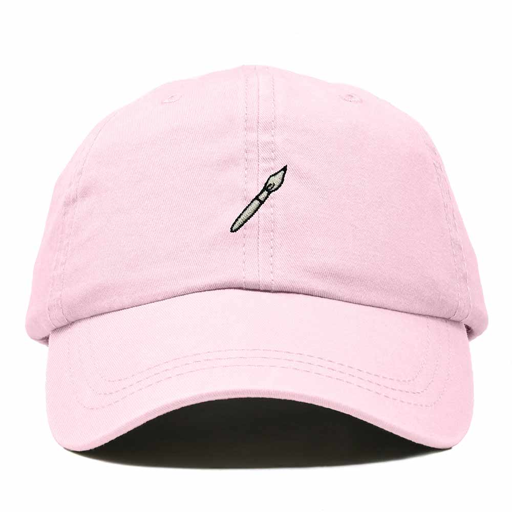 Dalix Paint Brush Embroidered Adjustable Artist Cotton Twill Dad Hat for Men in Washed Pink