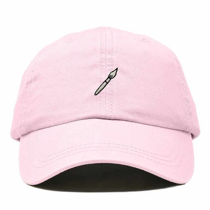 Dalix Paint Brush Embroidered Adjustable Artist Cotton Twill Dad Hat for Men in Washed Pink
