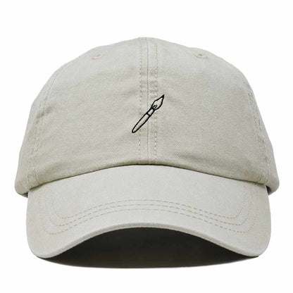 Dalix Paint Brush Embroidered Adjustable Artist Cotton Twill Dad Hat for Men in Washed Stone White