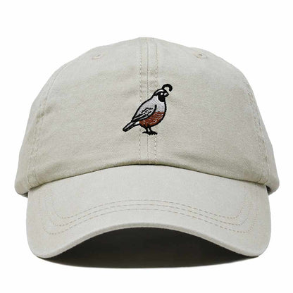 Dalix California Quail Embroidered Bird Cotton Baseball Cap Dad Hat Mens Womens Outdoor Summer in Washed Stone White