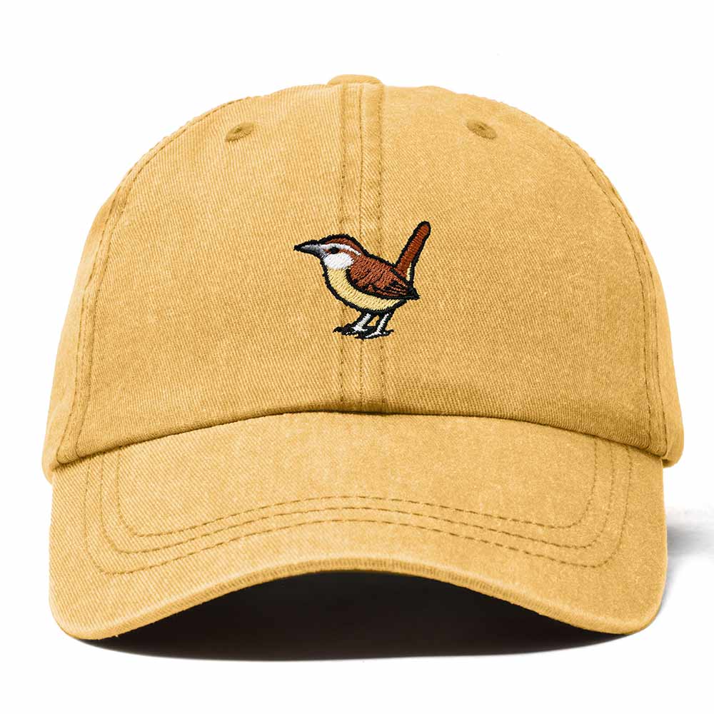 Dalix Carolina Wren South Carolina Embroidered Bird Cotton Baseball Cap Dad Hat Mens Womens Outdoor Summer in Washed Gold