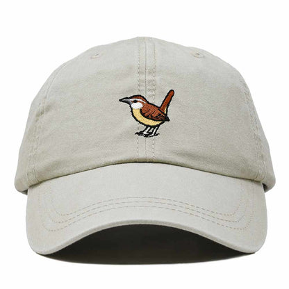 Dalix Carolina Wren South Carolina Embroidered Bird Cotton Baseball Cap Dad Hat Mens Womens Outdoor Summer in Washed Stone White