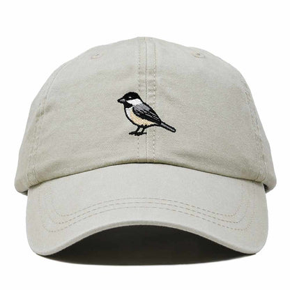 Dalix Black Capped Chickadee Massachusetts Embroidered Bird Cotton Baseball Cap Dad Hat Mens Womens Outdoor Summer in Washed Stone White