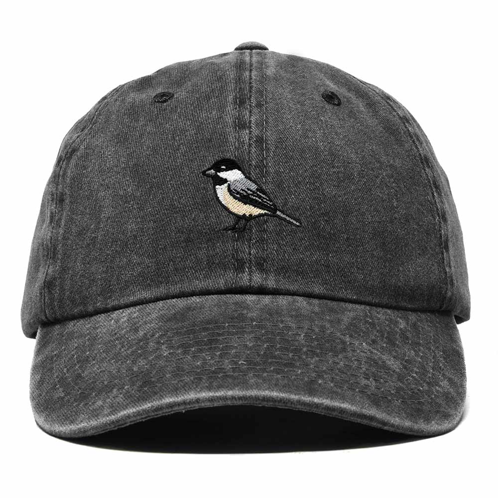 Dalix Black Capped Chickadee Maine Embroidered Bird Cotton Baseball Cap Dad Hat Mens Womens Outdoor Summer in Washed Black